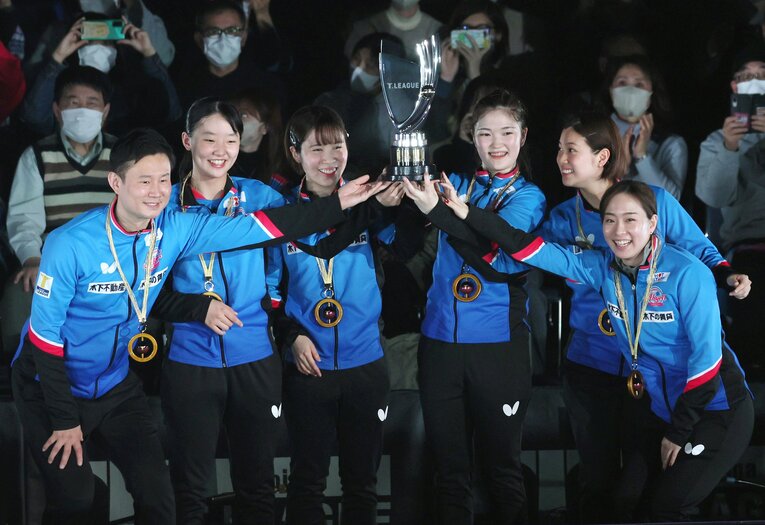 Tリーグ優勝を果たした木下アビエル神奈川の選手たち　©JIJI PRESS