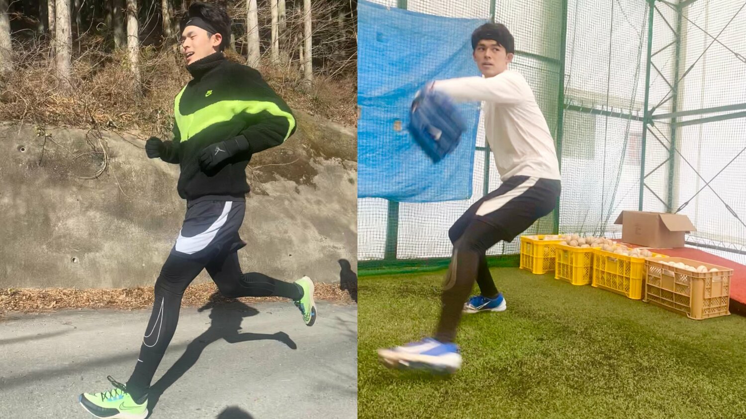 自主トレで汗を流す佐々木朗希。WBC公式球の感触も確かめた　©︎Chiba Lotte Marines