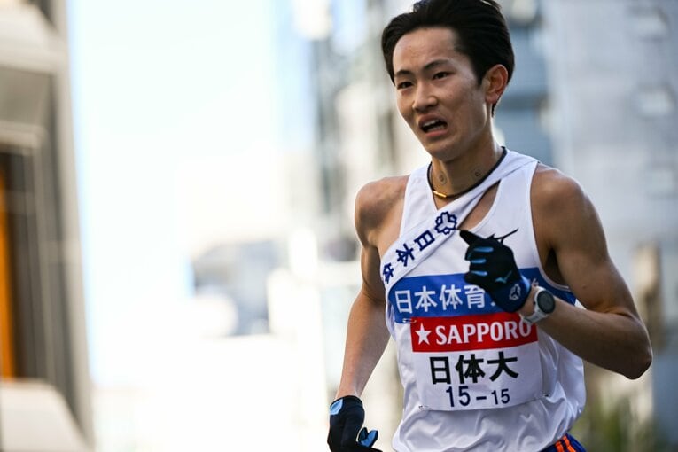 前回大会では10区を走った日体大の大森椋太。高校時代の5000ｍは15分13秒で、現在の14分6秒より1分以上遅かった　©Nanae Suzuki