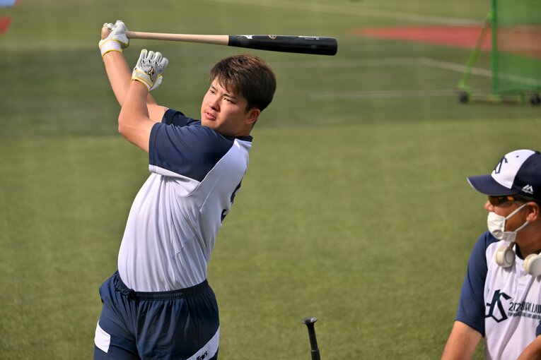 試合前練習風景。置きティー　©Hideki Sugiyama