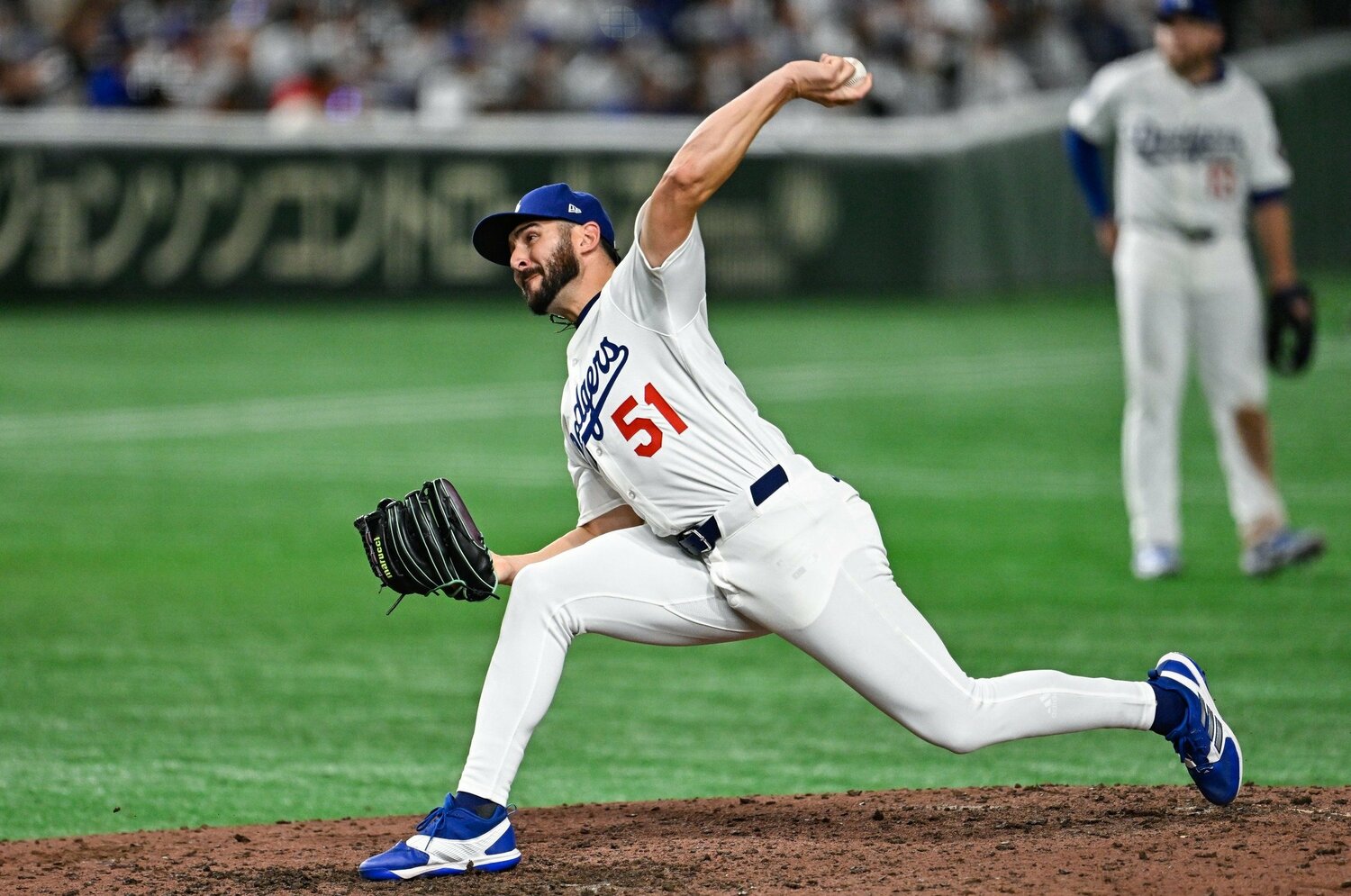 ほぼ2試合に1試合ペースで投げているベシアを筆頭に、ドジャースの救援陣は登板数が多い　©Nanae Suzuki