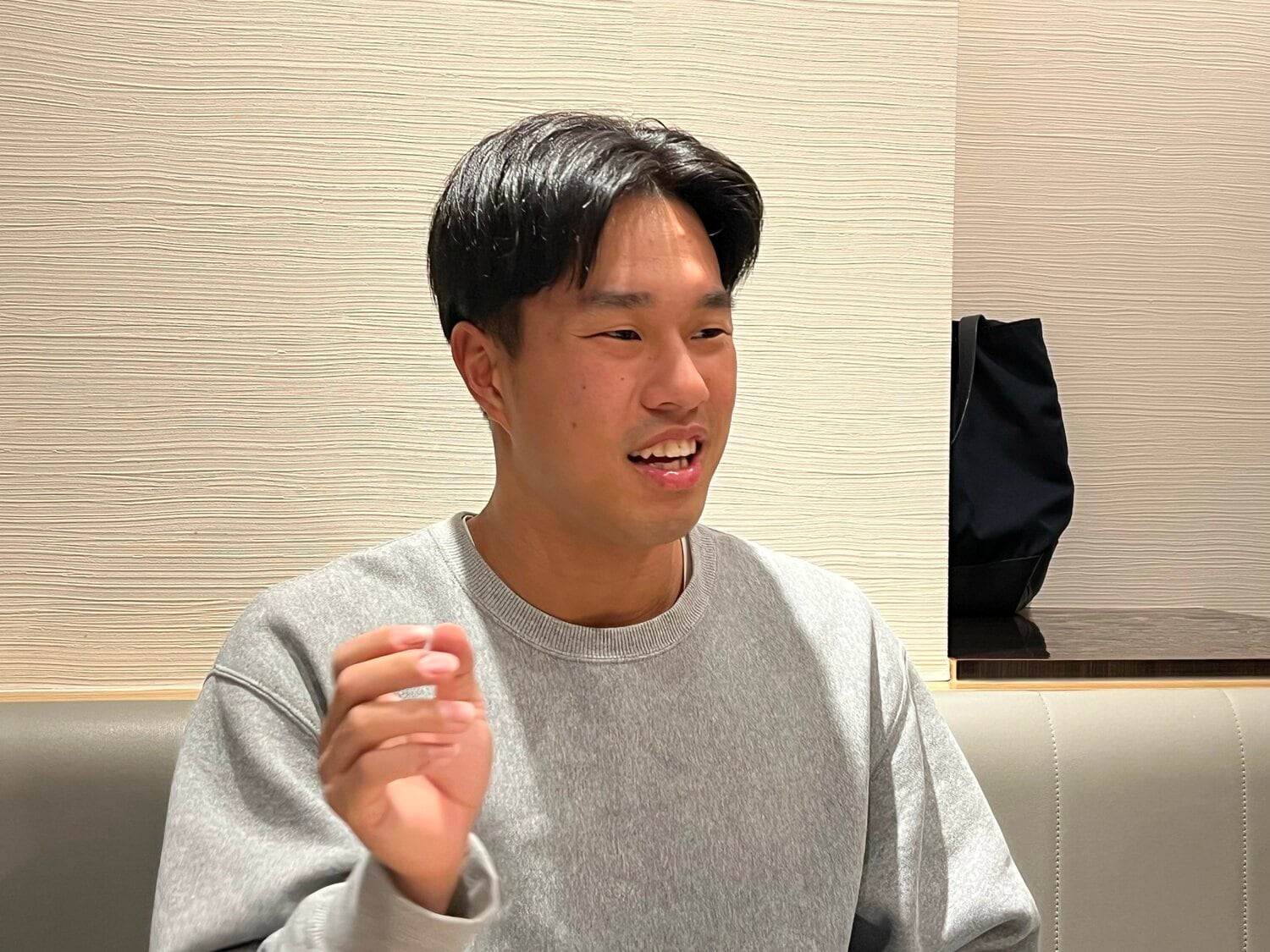 筑波大野球部について語る岡城 ©Takeshi Shimizu