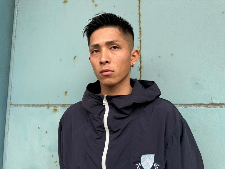 試合直後、インタビューに答える外枦保　©Norihiro Hashimoto