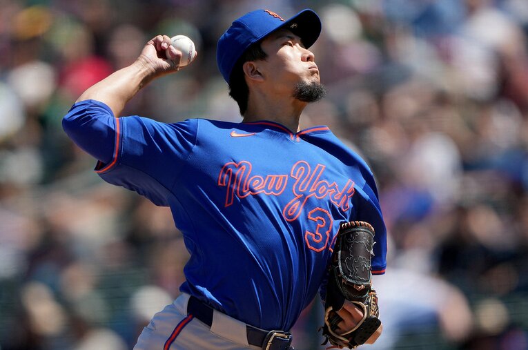 開幕から好投を続けるニューヨーク・メッツの千賀滉大。規定投球回には未達ながら、4度の登板で防御率0.79と驚異的な数字を誇る ／ photograph by JIJI PRESS