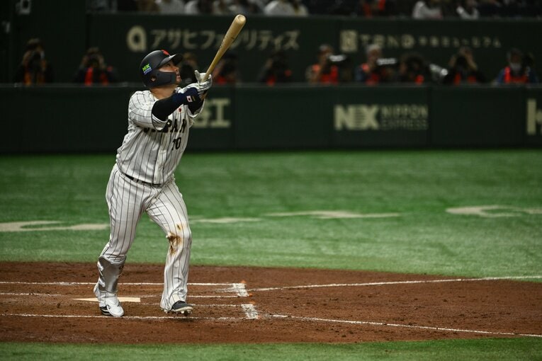 11月5日の日本ハムとの強化試合で本塁打を放った侍ジャパンの森　©︎Nanae Suzuki