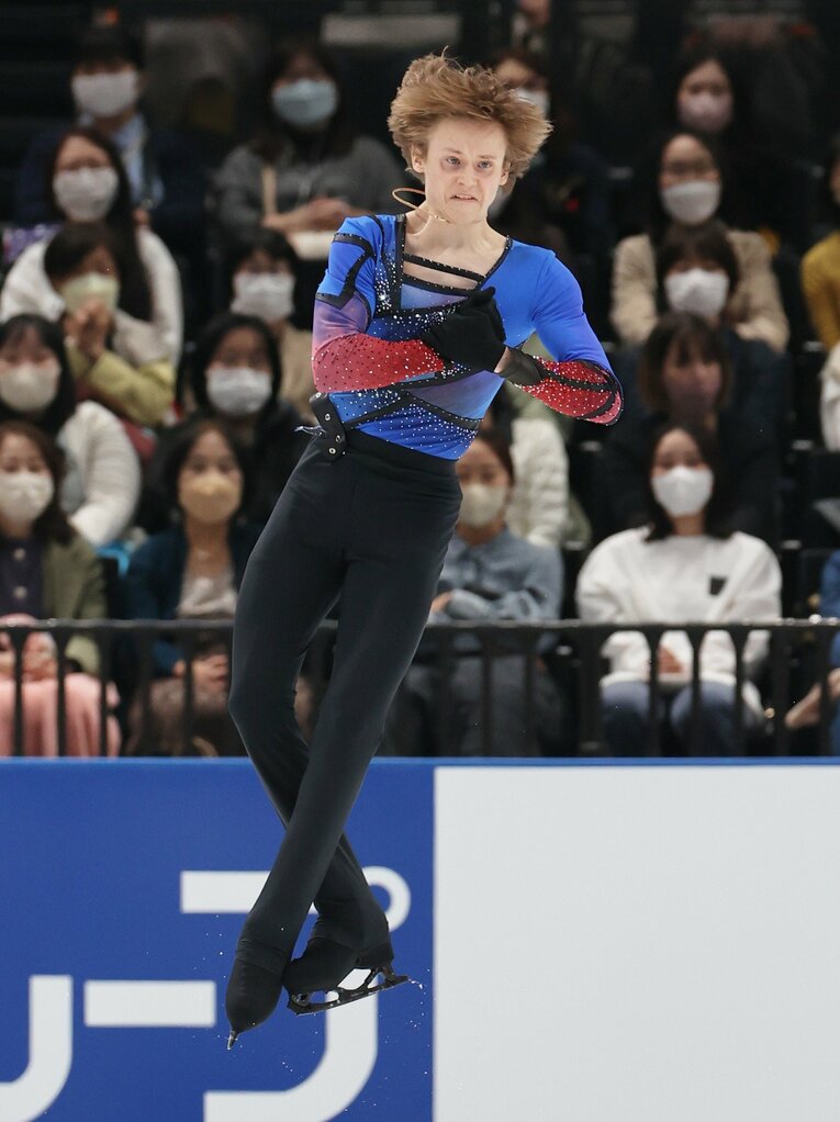 ジャパンオープンの演技冒頭で4回転アクセルを試みたマリニン　©︎JIJI PRESS