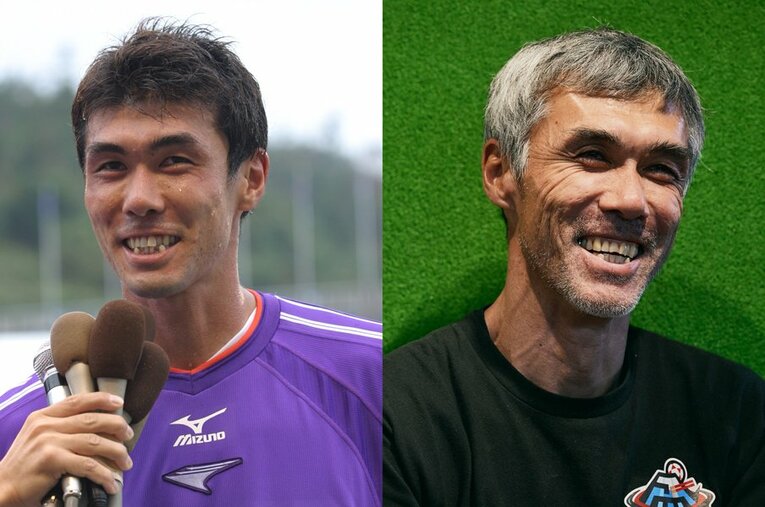 19年間にわたってJリーグで活躍した盛田剛平（左は2004年広島時代）。昨年3月にラーメン屋「盛田軒」をオープンした ／ photograph by L）J.LEAGUE　R）Yuki Suenaga