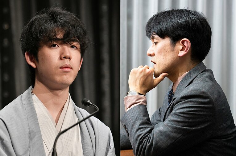 2月9日のB級2組順位戦で対局する窪田義行七段と藤井聡太二冠 ／ photograph by KYODO／Imai Tomosuke