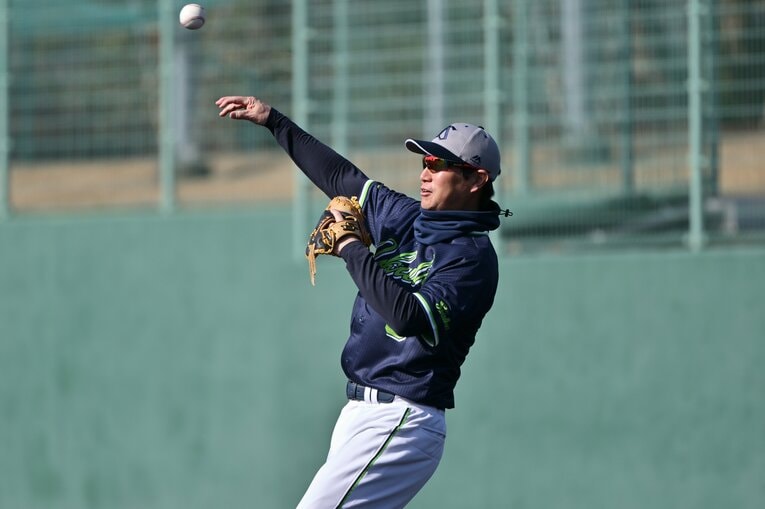 2025年の春季キャンプで。守備練習にも取り組んでいたが　©Hideki Sugiyama