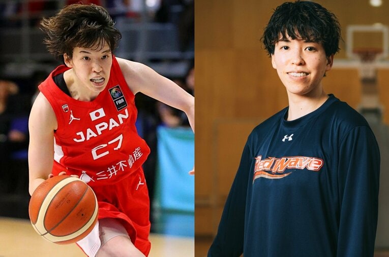 パリ五輪出場を決めた世界最終予選でプレーする林。前回大会銀メダルのプレッシャーは大きかったと振り返る ／ photograph by (L)AFLO、(R)Kiichi Matsumoto