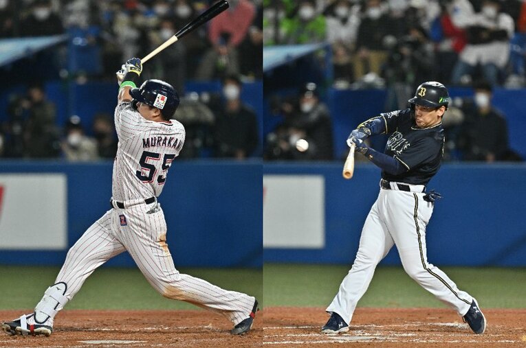 セ・パを代表する強打者、ヤクルトの村上宗隆（左）とオリックスの吉田正尚（右）。ともに左打者だが左投手を全く苦にしていない ／ photograph by Hideki Sugiyama