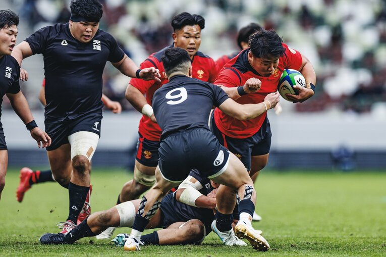 今年の大学ラグビー選手権準決勝の天理戦に勝利した帝京大。審判の微妙な判定などもあったが、揺るがず　©Kiichi Matsumoto