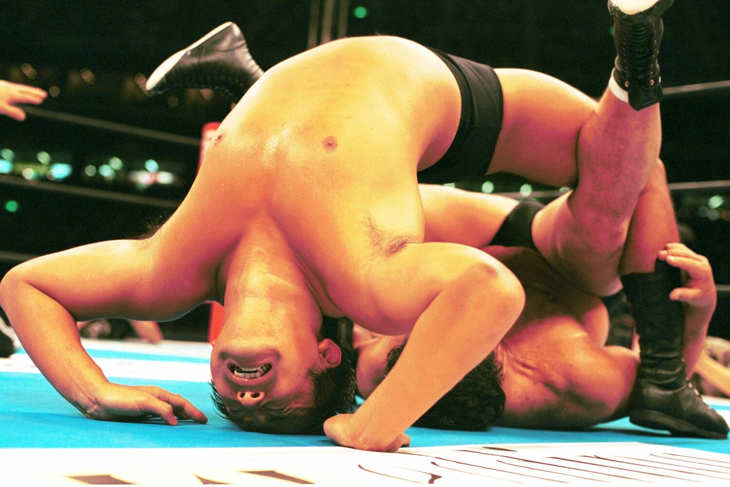 藤波辰爾にジャパニーズレッグロールクラッチを仕掛ける西村修　©Essei Hara