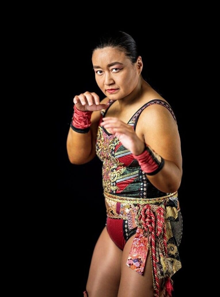 里村明衣子（さとむら・めいこ）／1979年11月17日生、新潟県出身。'94年にGAEA JAPAN入団。翌年デビュー。2006年センダイガールズプロレスリング旗揚げ。'21年のNXT UK女子王座獲得など、海外でも活躍した。今年4月29日の『里村明衣子 THE FINAL』（後楽園ホール）をもって引退。157cm　©Shiro Miyake