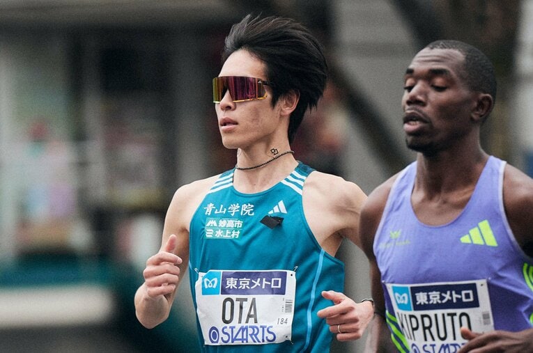 世界トップクラスのランナーが集った東京で果敢に先頭集団に挑んだ太田。左手薬指には箱根で話題になった指輪も　©Yuki Suenaga
