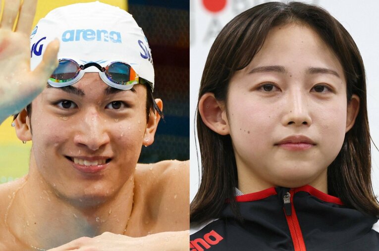 今秋からUCバークレーに進学する岡留大和（左）は昨年世界ジュニア2位。パリ五輪代表の三井愛梨もインカレを欠場して今夏から短期留学するという ／ photograph by (L)川口浩輝/フォート・キシモト、(R)JIJI PRESS