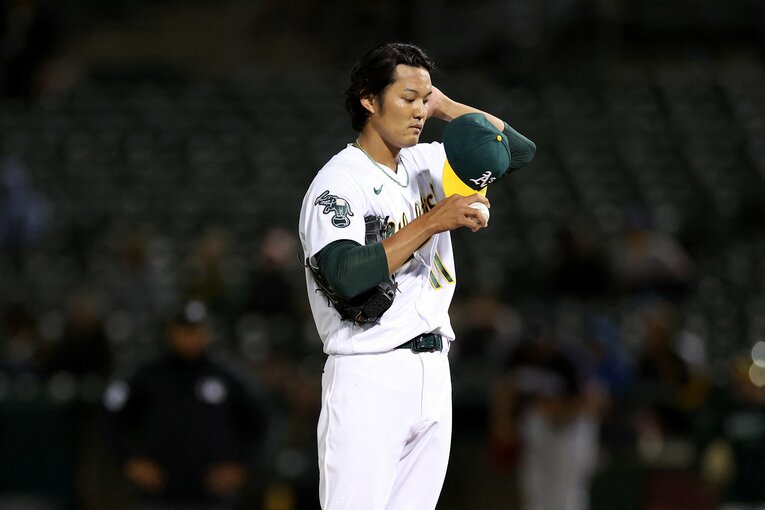 アスレチックス時代の藤浪。7月下旬にオリオールズへ移籍した ©JIJI PRESS