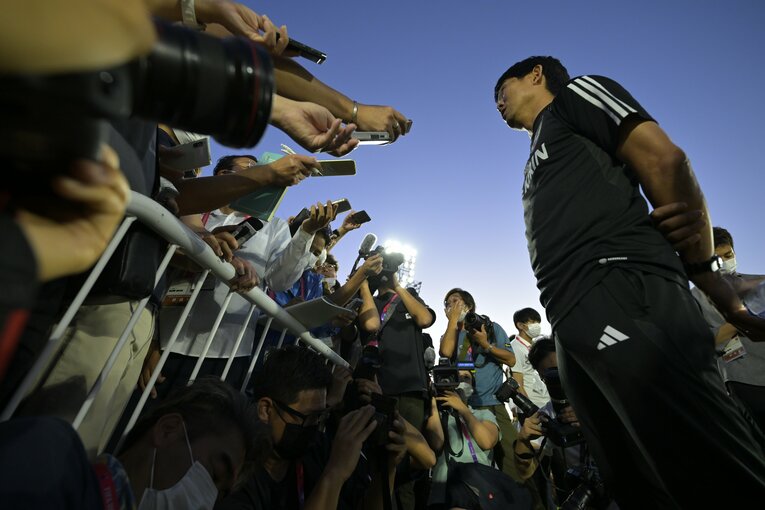 コスタリカ戦翌日、森保監督は取材に応じる　©Koki Nagahama/JMPA