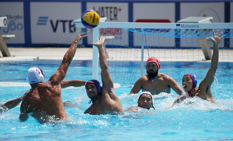 水球日本代表。写真は今月1日水球ワールドリーグ、カザフスタン戦　©AFLO