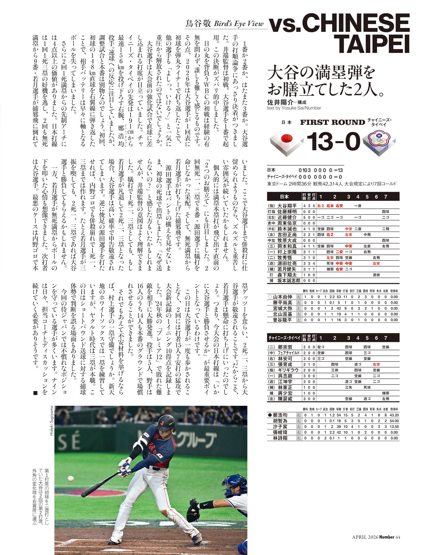 《チャイニーズ・タイペイ戦》鳥谷敬解説「大谷の満塁弾をお膳立てした2人」