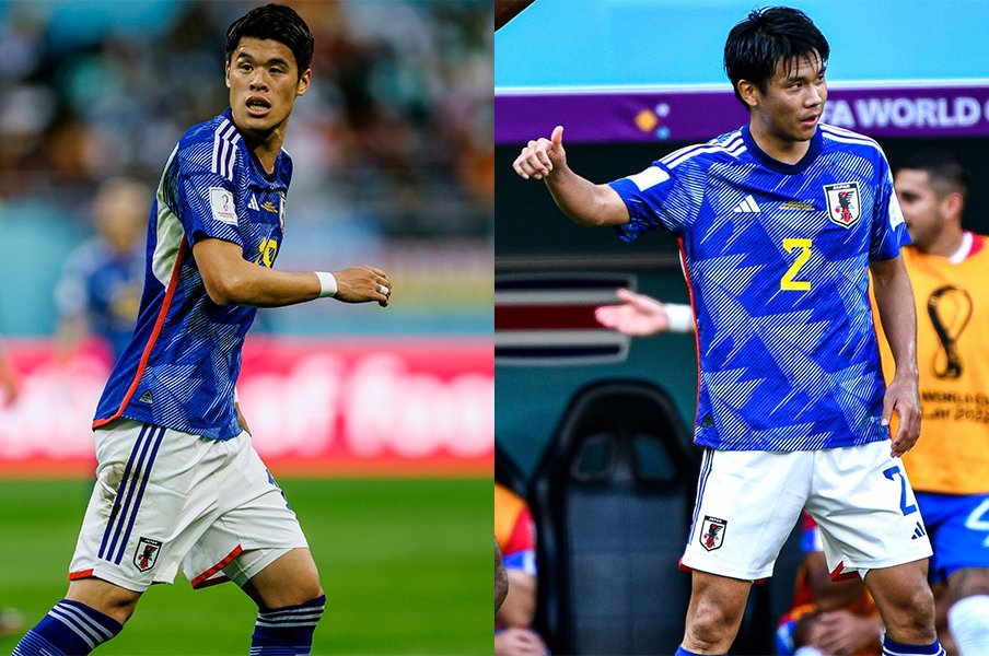 カタールW杯メンバーだった酒井と山根。半田は2人の良さを融合したタイプを理想形としているようだ　©Takuya Sugiyama,Kiichi Matsumoto/JMPA