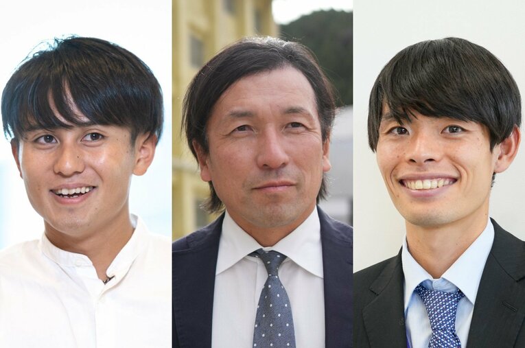 田母神（左）、阿部（右）ら有力選手を擁した学法石川“黄金世代”。松田監督（中）独自の育成法は、駅伝だけに向いていないものでもあった ／ photograph by (L)Takuya Sugiyama、(C)、(R)Satoshi Wada