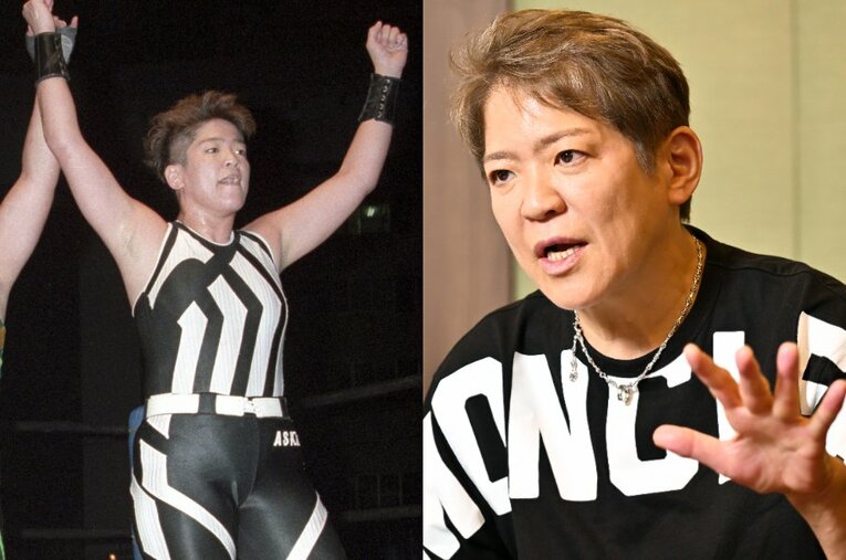 復帰後はヒールユニット「平成裁恐猛毒GUREN隊」の中心としても活躍したライオネス飛鳥 ／ photograph by L)東京スポーツ新聞社、R)Hideki Sugiyama