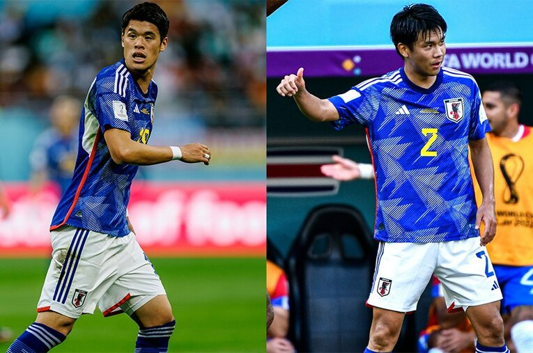 カタールW杯メンバーだった酒井と山根。半田は2人の良さを融合したタイプを理想形としているようだ　©Takuya Sugiyama,Kiichi Matsumoto/JMPA