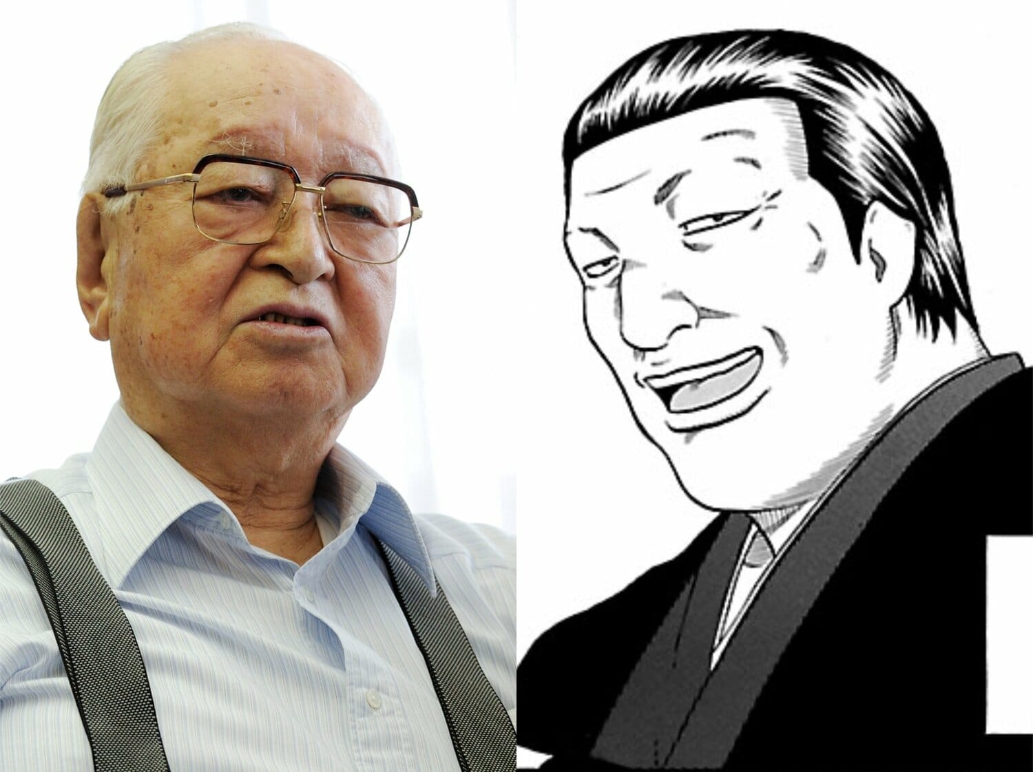 読売新聞社の渡辺恒雄主筆と第1部の敵役・虎城親方。確かに似ている…? ©BUNGEISHUNJU/佐藤タカヒロ