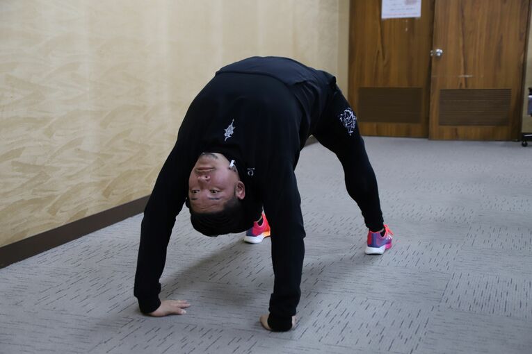 2019年1月、橋本市で自らのエクササイズを披露する　©Kou Hiroo