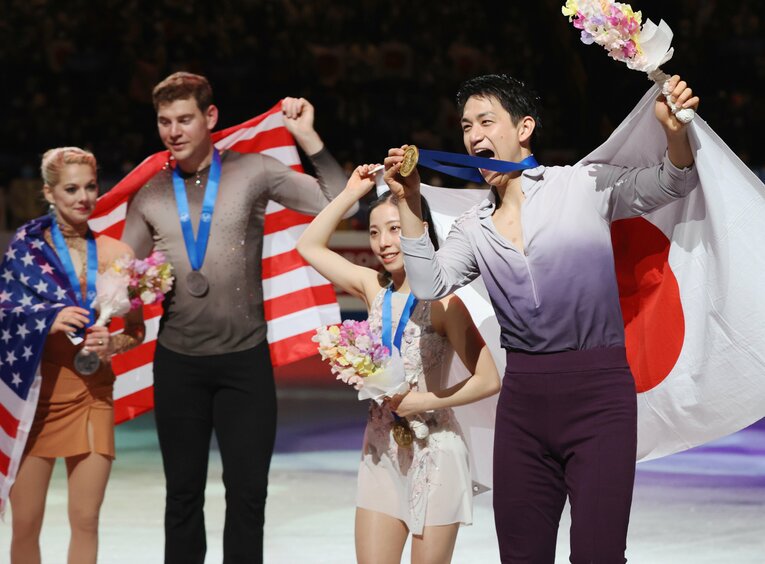 2023年、世界フィギュアで優勝。この後、「気の緩みがありました」と三浦は言う ©JIJI PRESS