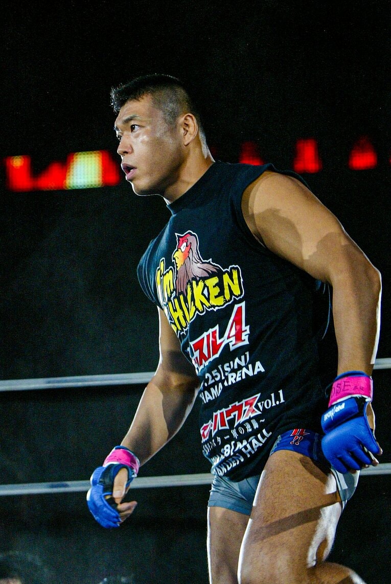 バルセロナ五輪柔道銀メダリストの小川直也。「ハッスル」宣伝のためPRIDEのリングに上がった　©Susumu Nagao