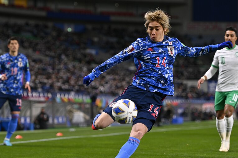 アジア最終予選で4試合連続ゴールを決め、所属クラブでも活躍を続ける伊東純也　©Takuya Sugiyama/JMPA