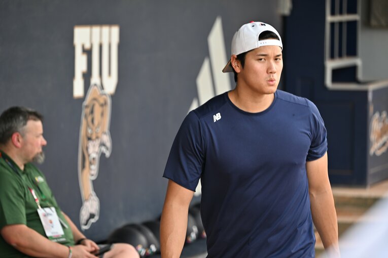 マイアミで練習を行う大谷　©Naoya Sanuki