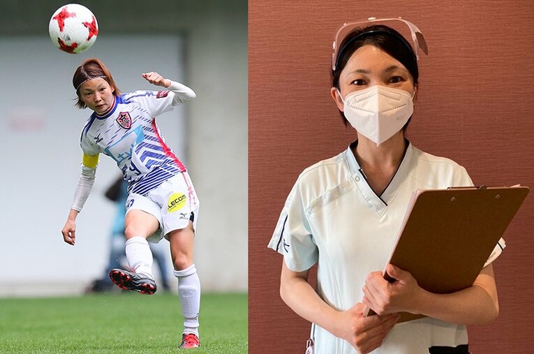 なでしこリーグ1部・ノジマステラ神奈川相模原でキャプテンマークを巻いてプレーした尾山沙希さん（32歳）。セカンドキャリアとして看護師を選んだ ／ photograph by L）AFLO SPORT
