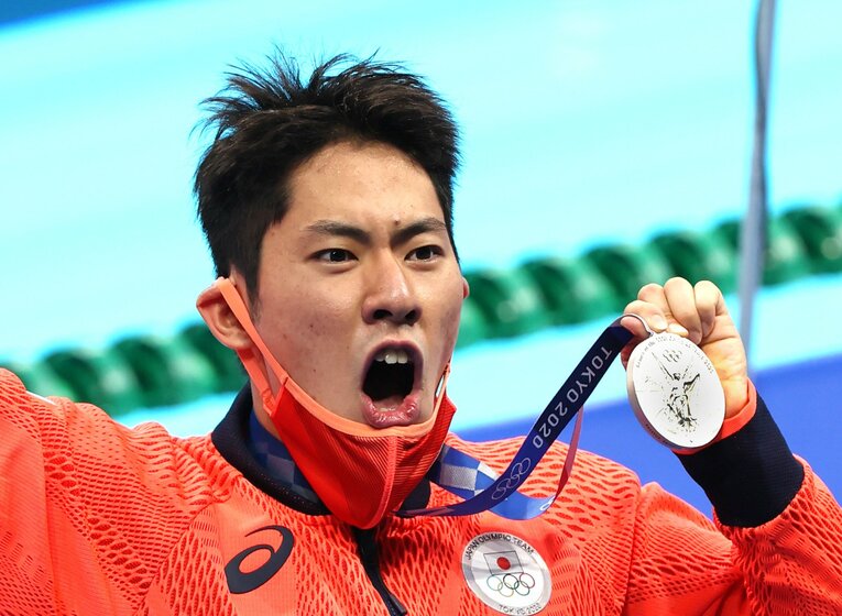 競泳男子200mバタフライで銀メダルを獲得した本多灯（19歳）　©JIJI PRESS