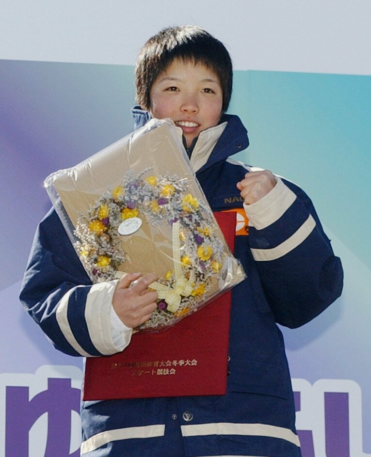 長野・伊那西高3年時、冬季国体で優勝した小平奈緒（2005年）、©JIJI PRESS