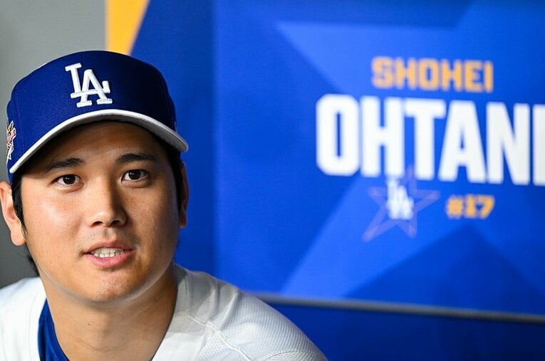 オールスター前日会見、記者の質問に応じる大谷翔平 ／ photograph by Gene Wang - Capture At Media/Getty Images