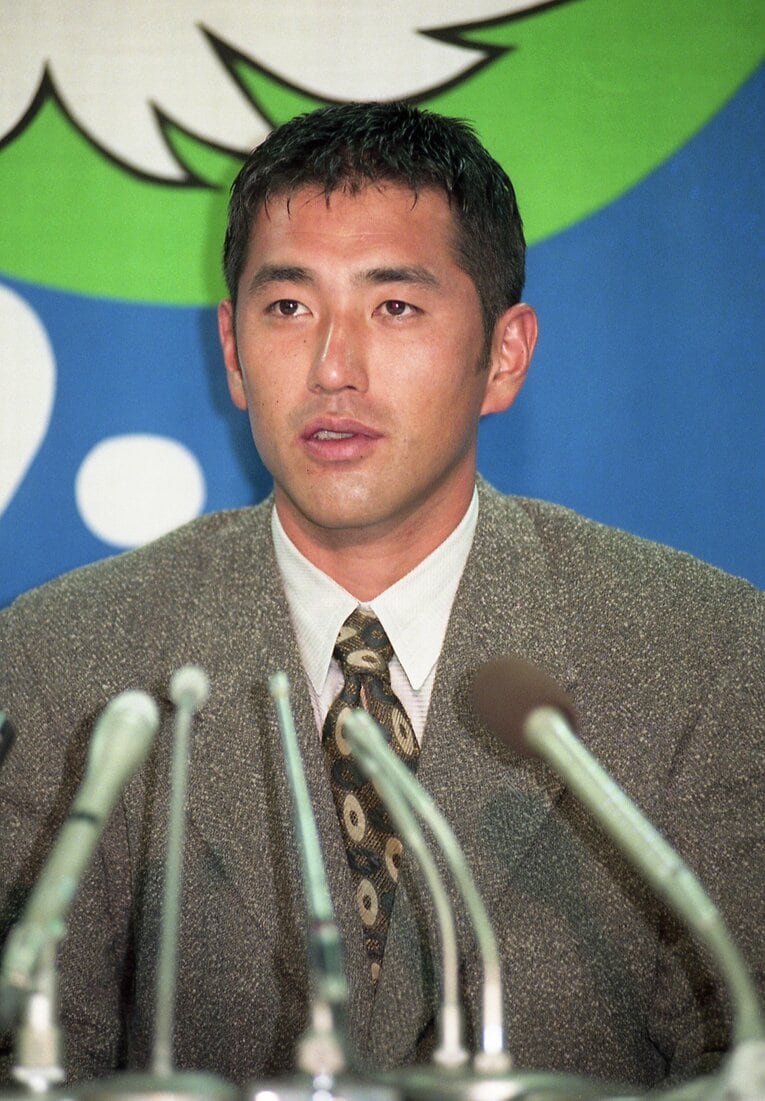 1996年10月27日、FA宣言し記者会見する西武・清原和博（当時29歳）。ここから落合博満も巻き込んだ混乱の1カ月が始まる　©Sankei Shimbun