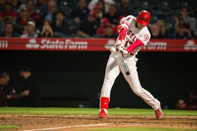 【レア写真】2018年、エンゼルス時代の大谷はマーティンから本塁打を放っている　©Nanae Suzuki