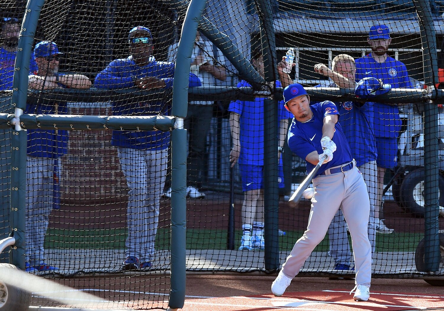 カブス入団会見直後、打撃練習をする鈴木誠也（2022年3月）　©︎JIJI PRESS