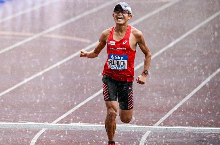 2023年MGC。豪雨の悪条件の中、35kmまで先頭を独走したベテラン・川内優輝。レースを盛り上げた百戦錬磨のランナーが伝えたかったことは…　©Asami Enomoto
