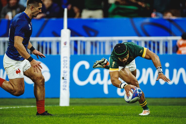 今季からサンゴリアスでプレーするWTBチェスリン・コルビの高速トライ（5/6枚）　　©︎Kiichi Matsumoto