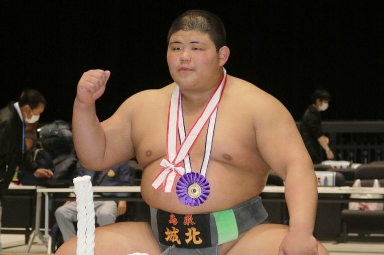 鳥取城北高時代の伯桜鵬（落合哲也）、2021年撮影。高校2年、3年のときに高校横綱になっている ／ photograph by JIJI PRESS