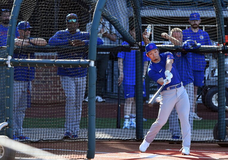 カブス入団会見直後、打撃練習をする鈴木誠也（2022年3月）　©︎JIJI PRESS