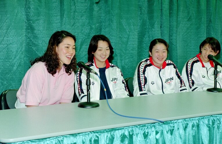 バルセロナ五輪直前の会見。千葉すず、岩崎恭子ら【スワイプするとそのほかの写真もご覧になれます】　©JIJI PRESS