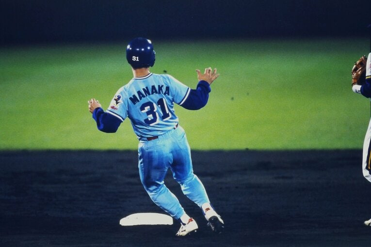 1995年、オリックスとの日本シリーズでの真中満　©Kazuaki Nishiyama