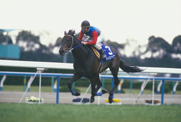 1995年の天皇賞・春。ロングスパートをかけ、直線で粘り込みをはかるライスシャワー　©Keiji Ishikawa