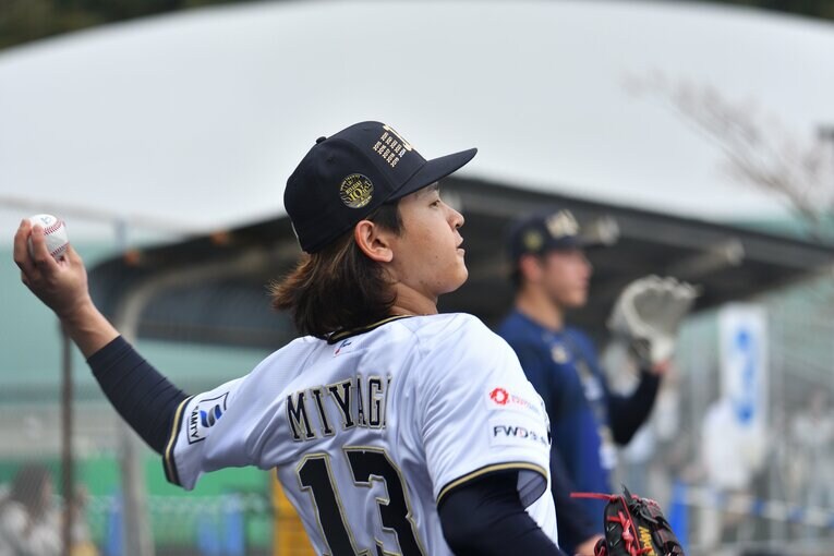 春季キャンプで汗を流す宮城　©︎Hideki Sugiyama