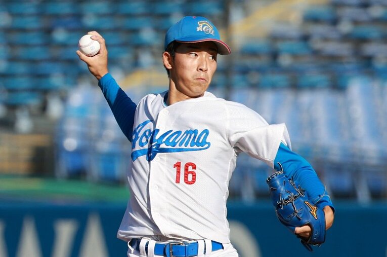 広島が1位指名を公言した青学大・常廣羽也斗投手（右投右打／180cm・73kg） ／ photograph by JIJI PRESS